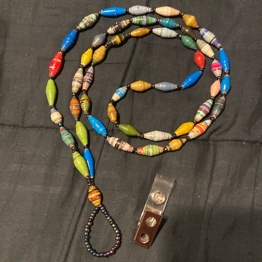 🩷Colorful Paper Beaded Necklace or Badge Holder 22” Inch